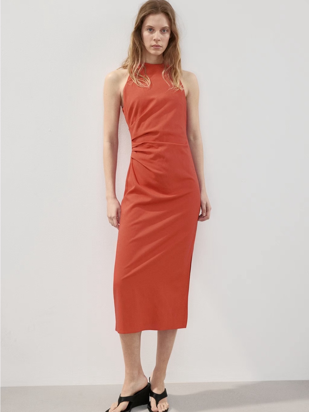 NWT MANGO DRAPED MIDI-DRESS